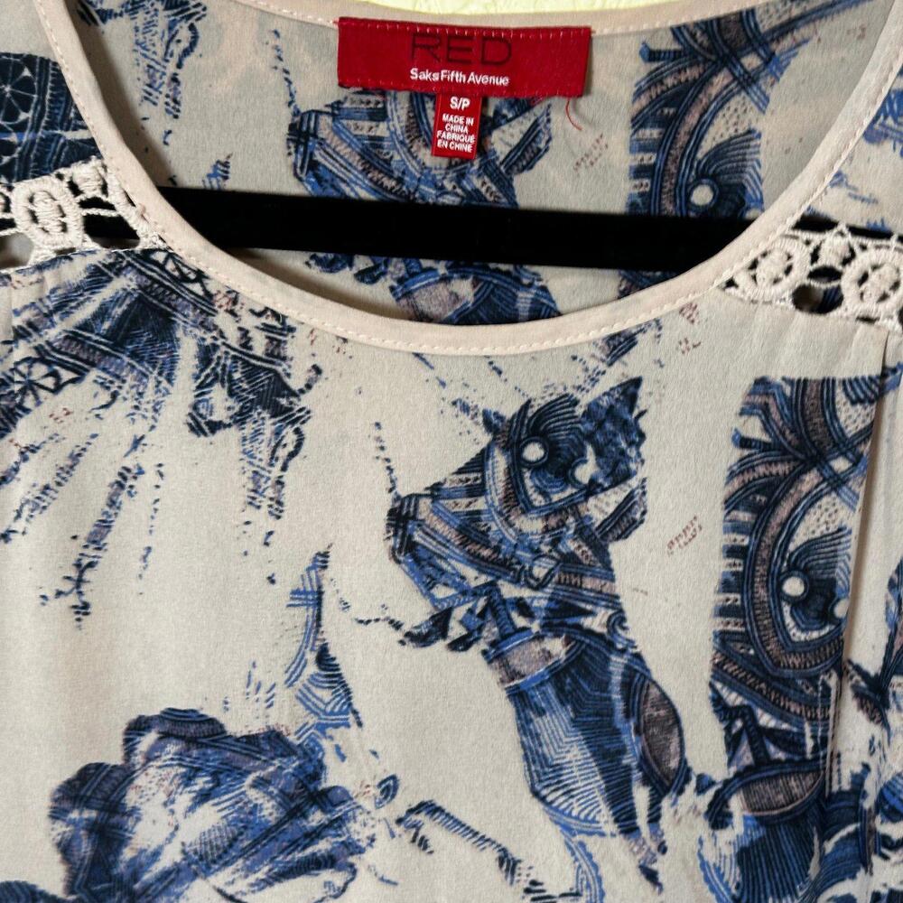 RED Saks Fifth Avenue nude‎ floral sheer fringe top size S - Picture 6 of 9